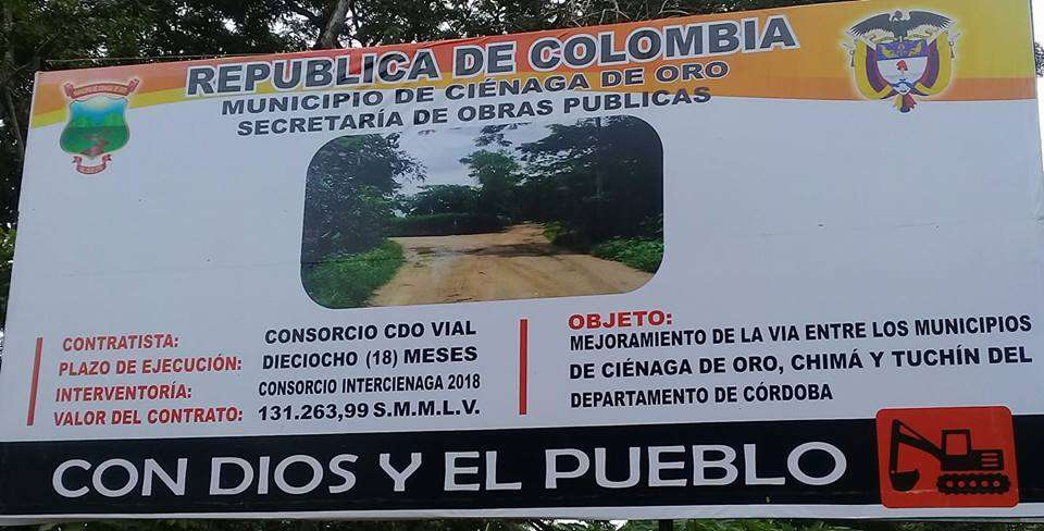 Alcaldía de Ciénaga de Oro socializará proyecto de la vía hacía Chimá