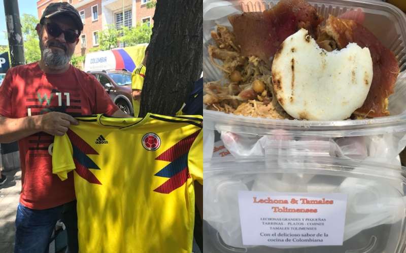 ¡Los colombianos no se ‘varan’! aprovecharon jornada electoral para vender lechona, tamales  y camisetas de la selección en Europa