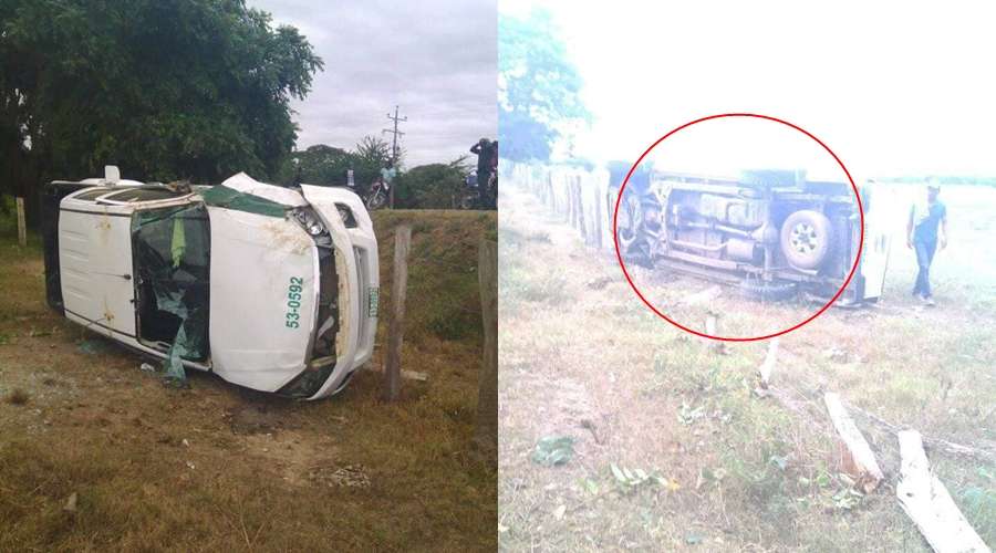 Por mal estado de la vía camioneta de la policía se volcó mientras perseguía a un furgón