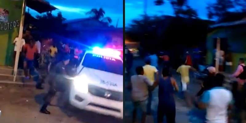 [Video] Comunidad apedreó a patrulla de la Policía que trasladaba a hombre herido a machete