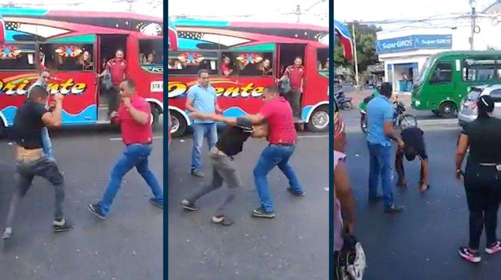 En plena calle, dos ayudantes de buses se fueron a los puños por un pasajero