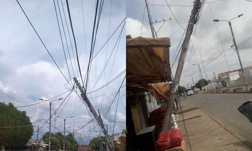 ¡Tremendo susto! Container se llevó cables de energía y tumbó dos postes en Cereté