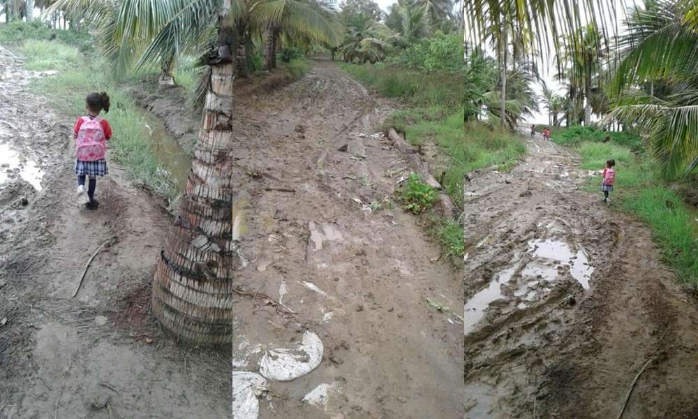 El colmo: en Moñitos los niños deben atravesar vías llenas de barro para llegar al colegio