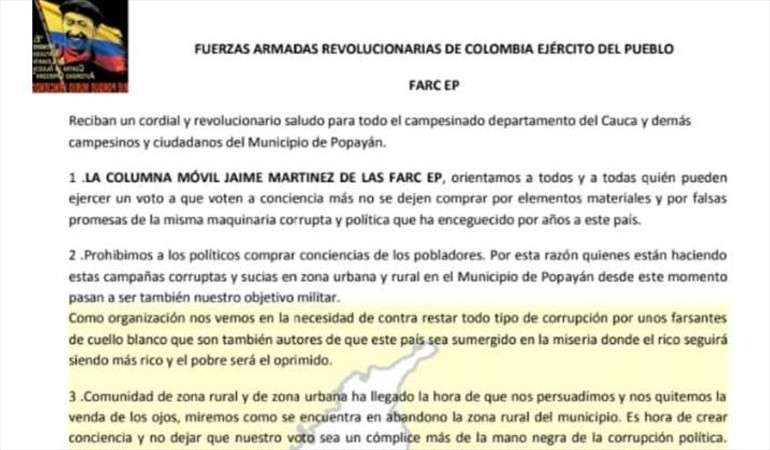 Presuntas disidencias de Farc amenazan a concejales