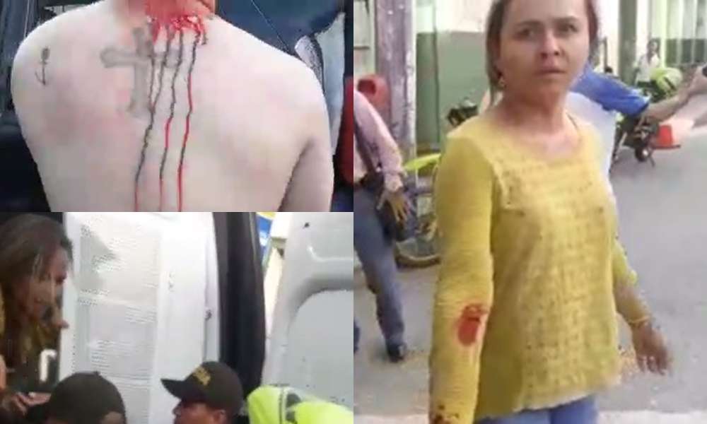 ¿Abuso de autoridad? En pleno Centro de Montería policías levantan a bolillo a una mujer y a su hijo