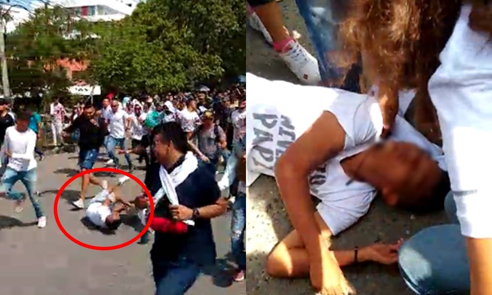 En video, multitud aplastó a joven en la marcha y lo dejó inconsciente en Montería