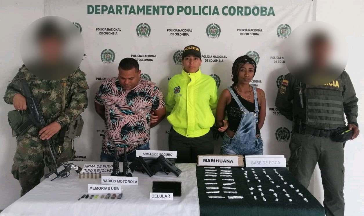 Capturan a un hombre y una mujer por porte ilegal de armas y estupefacientes en Tierralta