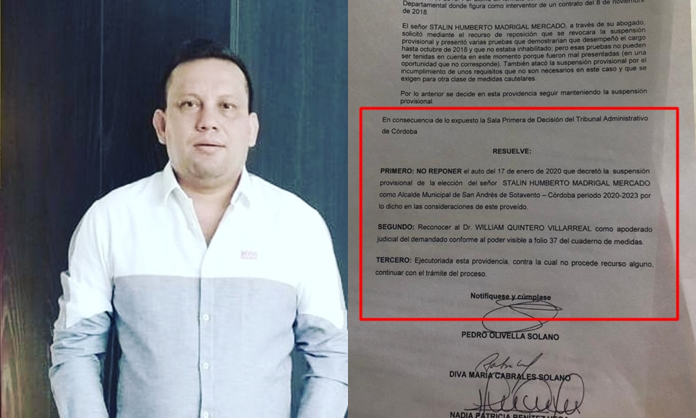 Alcalde de San Andrés de Sotavento seguirá suspendido