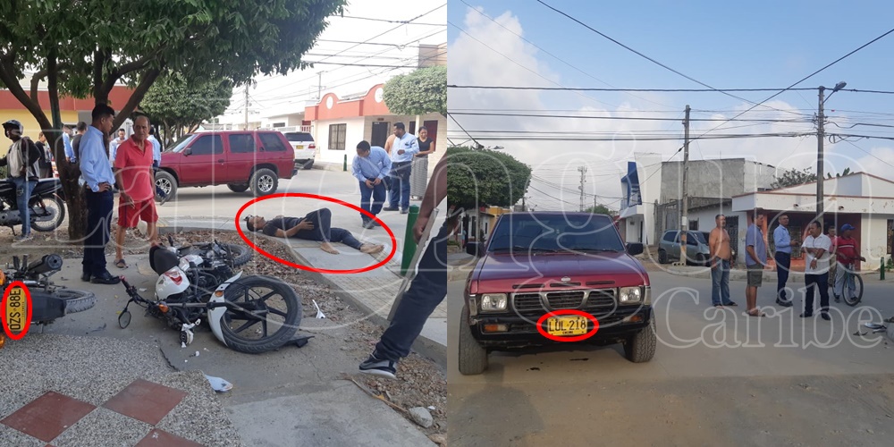 Camioneta embistió a un motociclista en el sur de Montería