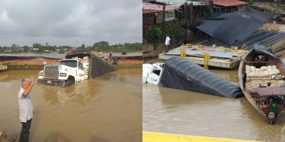 Camión que iba cargado de arroz se fue al río Nechí en El Bagre