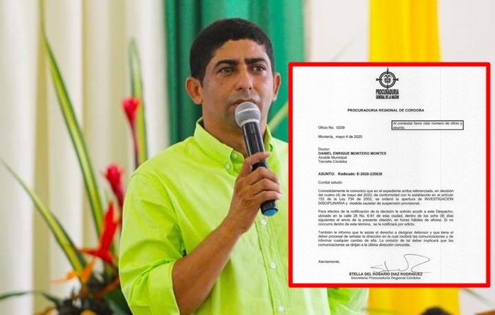 Alcalde de Tierralta ‘El Mocho’ Montero suspendido por corrupción