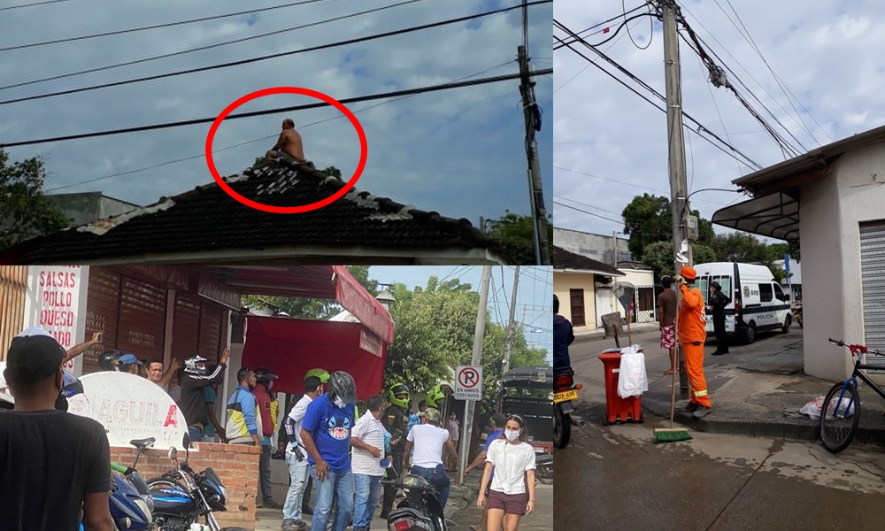 Pánico en El Centro de Montería por sujeto que subió al techo de una casa con un machete