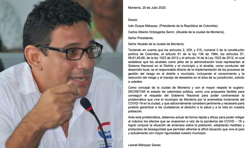 Concejal Leonel Márquez solicitó declarar estado de calamidad pública en Montería