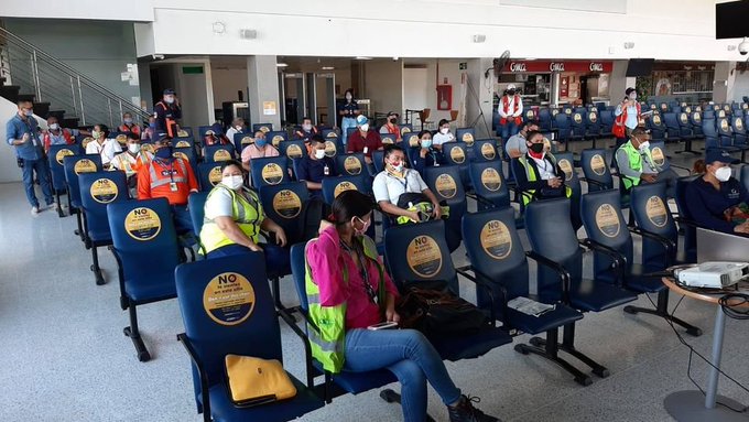 Aeropuerto Los Garzones realiza simulacro para medir protocolos de bioseguridad previo a la reapertura