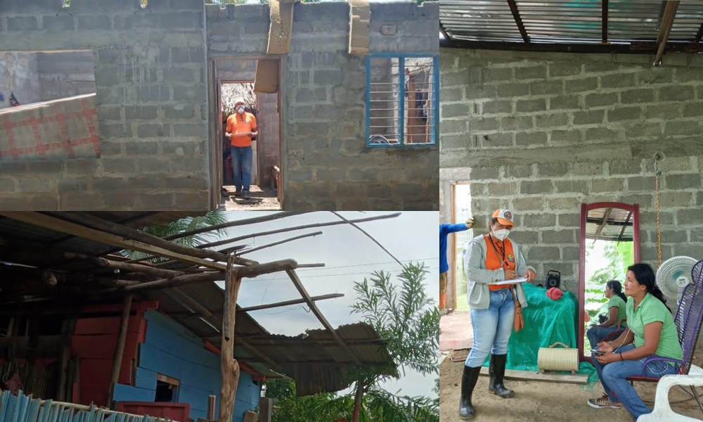 Alcaldía de San Pelayo inspeccionó junto a la Defensa Civil las viviendas afectadas por vendaval en zona rural del municipio