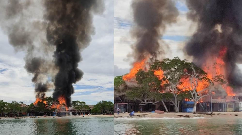 Emergencia en Isla Barú: Incendio consumió varios quioscos en la playa