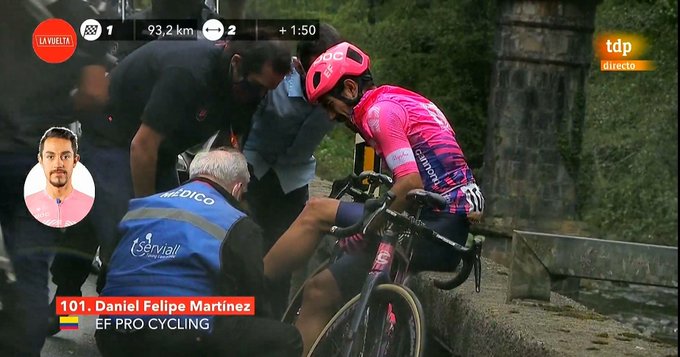 Mal arranque, Daniel Martínez sufrió una caída en la 1era etapa de La Vuelta a España