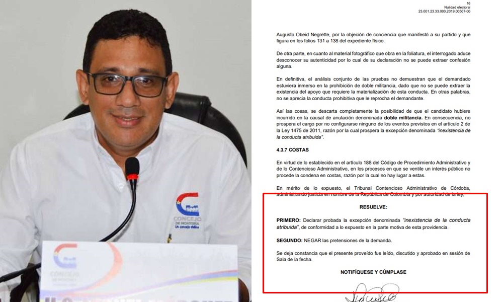 Fallo a favor del concejal Leonel Márquez, Tribunal negó pretensiones de demanda de nulidad electoral