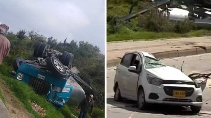 Tragedia familiar: camión cisterna se volcó sobre un carro, tres personas perdieron la vida