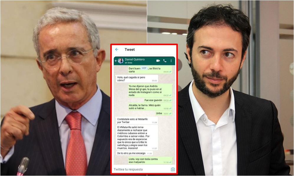 ¿Qué pasó ahí? Uribe publicó supuesto chat donde alcalde de Medellín lo habría llamado “matarife”