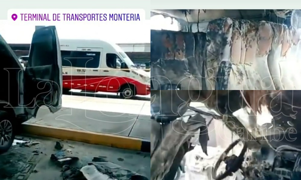 Vans se incendió dentro de la Terminal de Transportes de Montería