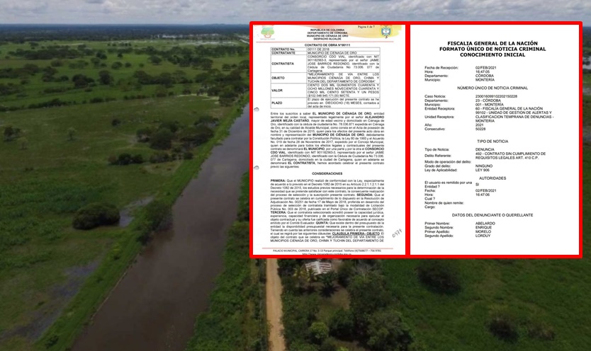 Abren investigación por presuntas irregularidades en obras de mantenimiento de la vía Ciénaga de Oro, Chima Y Tuchín