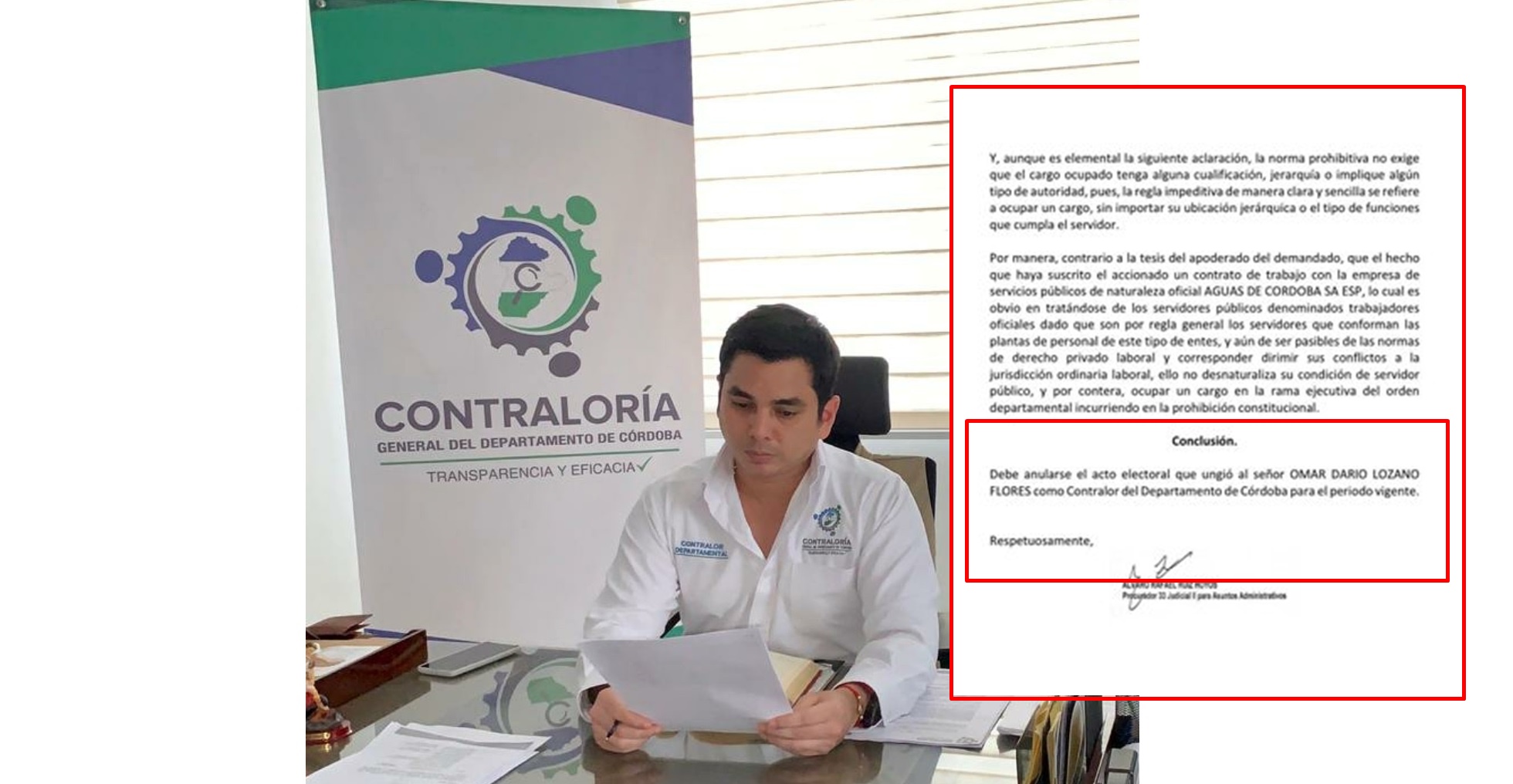 En vilo continuidad de Omar Darío Lozano como contralor departamental de Córdoba