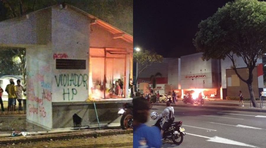 Continúan actos vandálicos, queman un CAI y una sucursal de Davivienda en Bucaramanga