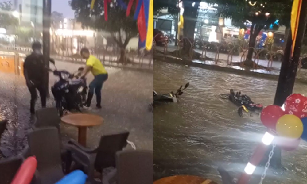 Se les dañó la fiesta, fuerte aguacero arrastró las motos que estaban parqueadas en la calle 41 de Montería