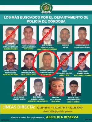 Cayó en Lorica alias ‘Segundo’, uno de los más buscados del Clan de Golfo en Córdoba