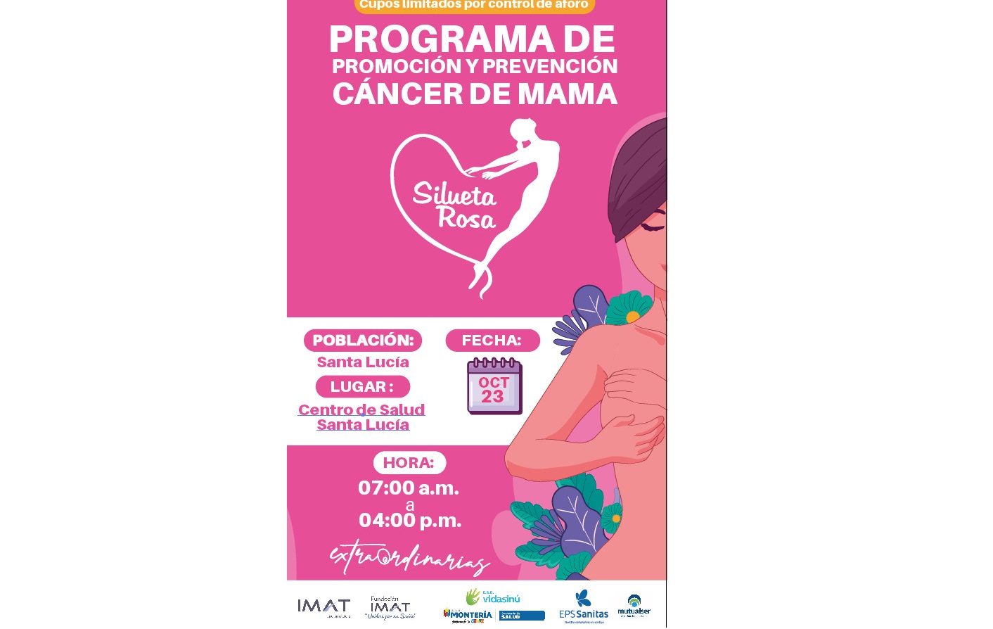 Silueta Rosa: hoy, jornada gratuita para detectar cáncer de mama en Santa Lucía