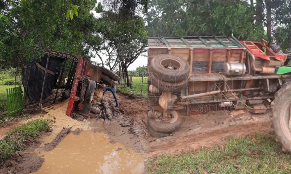 Camión se volcó por el mal estado de la vía en zona rural de Planeta Rica