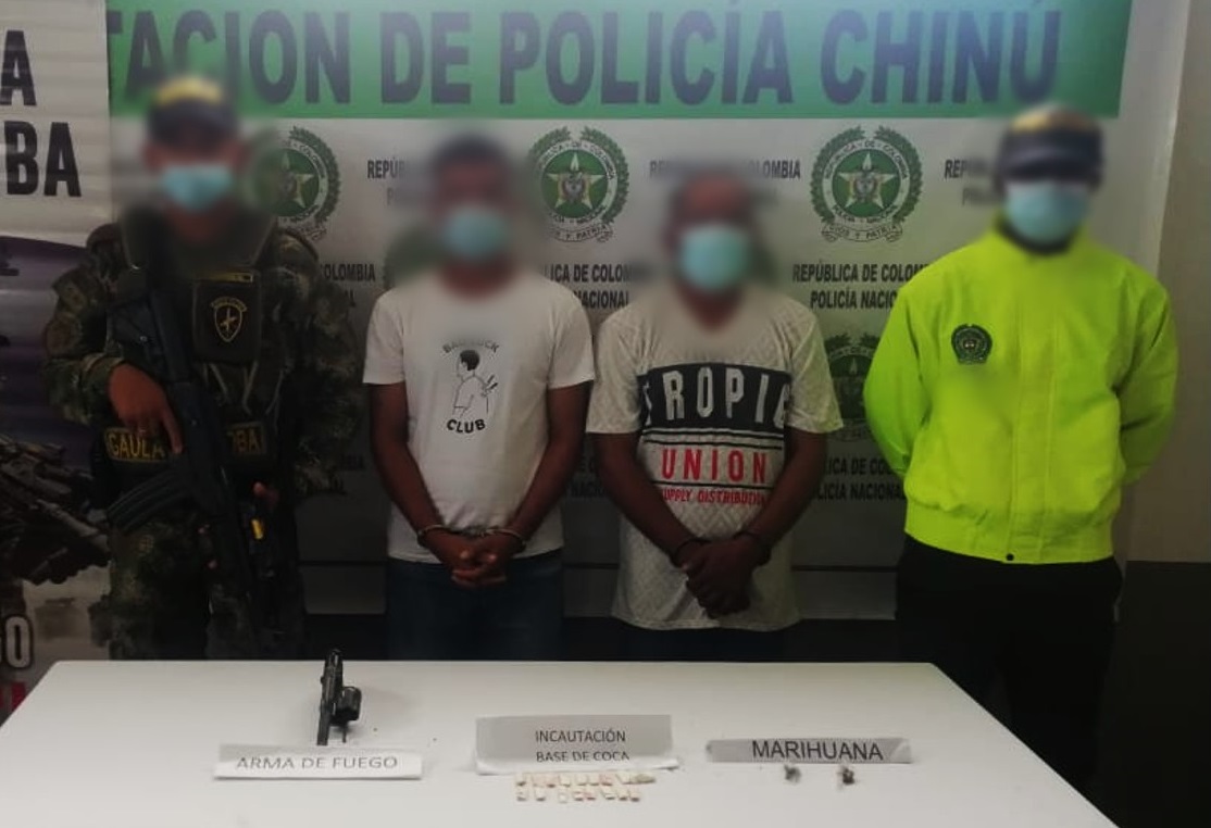 Dos capturados en Chinú por porte ilegal y tráfico de armas de fuego