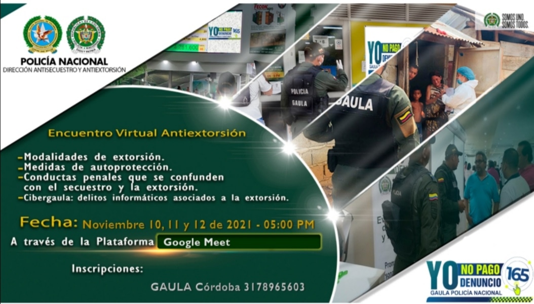 GAULA invita a encuentro virtual para conocer las modalidades de extorsión