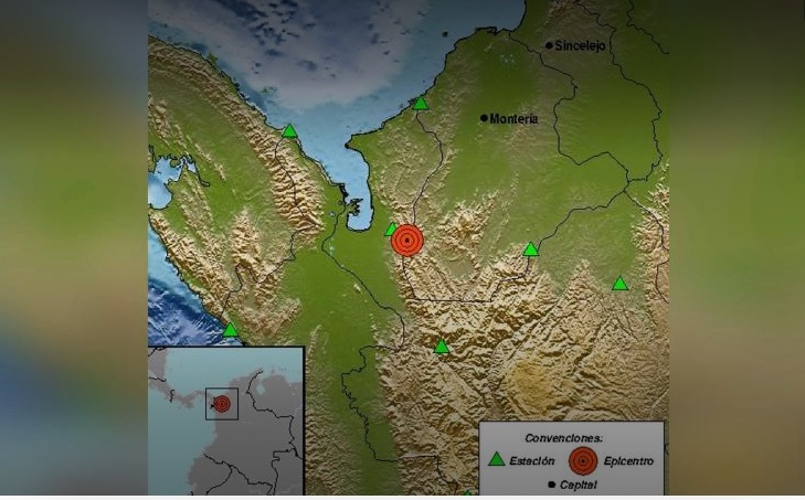 Este martes un temblor de 3.1 grados sacudió a Tierralta