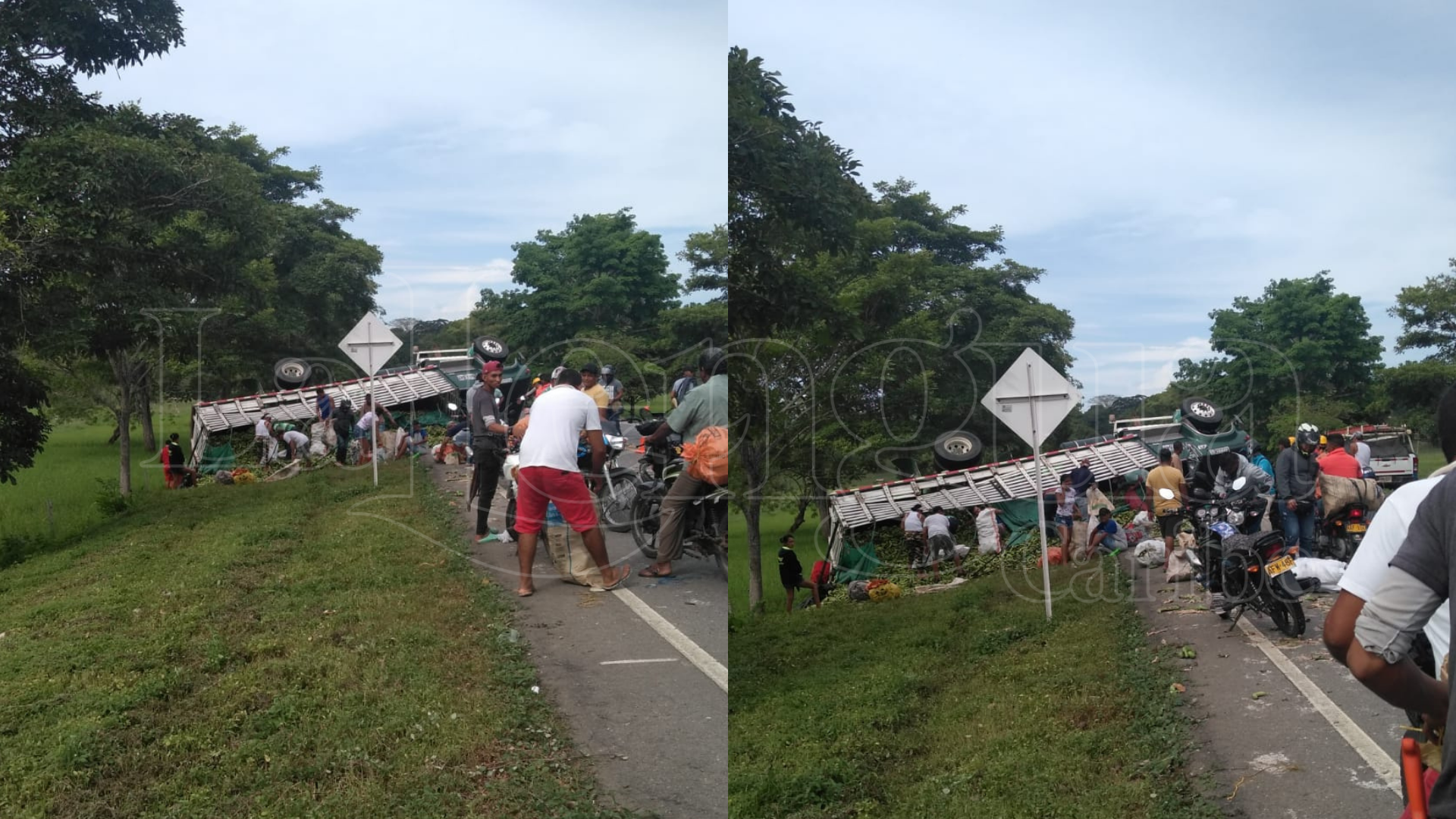 Camión cargado de plátanos se volcó en la vía Puerto Escondido – Montería, comunidad saqueó la carga