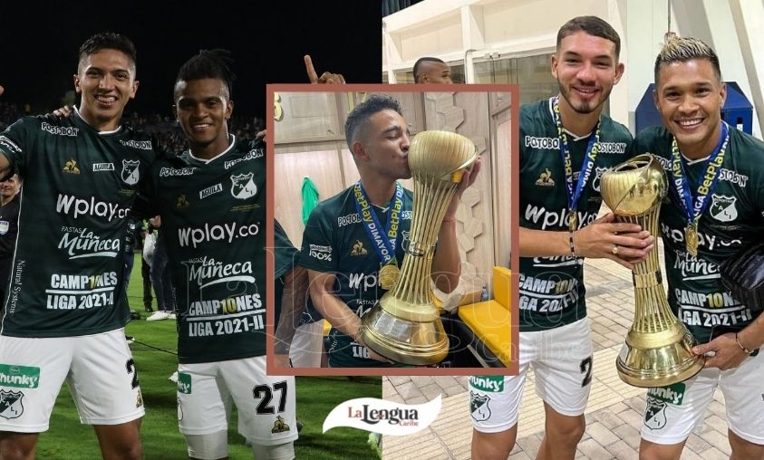 Así celebraron los cordobeses Andrade, Arroyo, Marsiglia y Caldera, su título con el Deportivo Cali