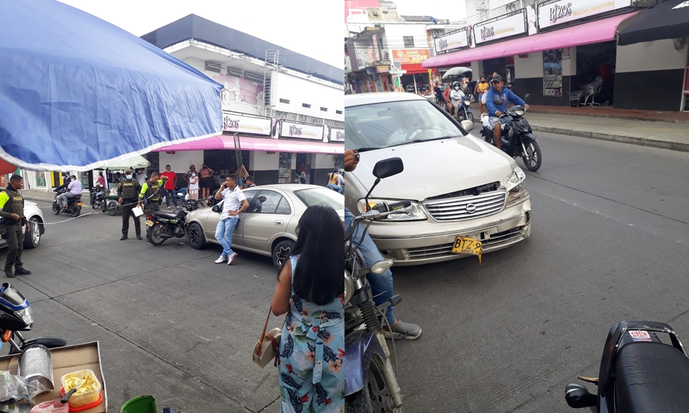 Una persona herida dejó choque de carro y moto en pleno centro de Montería