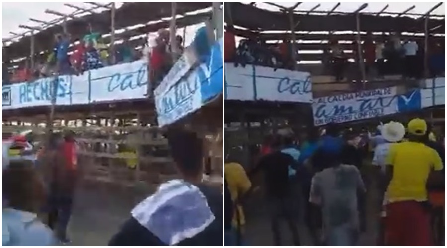 Casi ocurre una tragedia en corralejas, se cayeron los palcos en Calamar, Bolívar