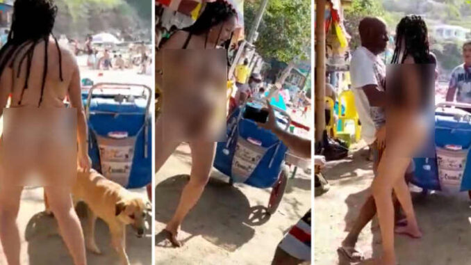 Tremendo espectáculo protagonizó mujer desnuda en la playa, varios hombres cogieron ‘volao’