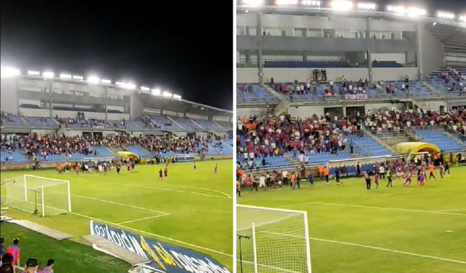 Jugadores e hinchas del Unión Magdalena protagonizaron bochornosa pelea en pleno partido