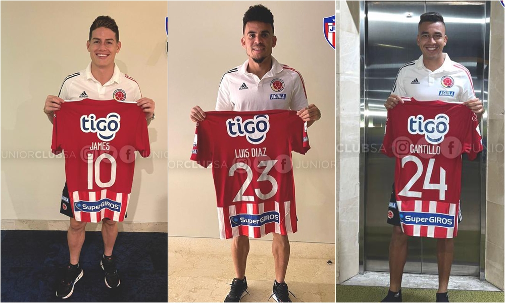 James, Díaz y Cantillo posaron con la nueva ‘piel’ de Junior