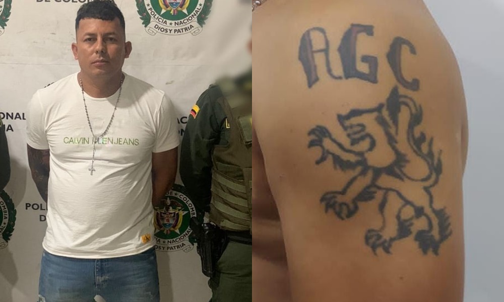 Cayó en Montería sicario con tatuaje de las Autodefensas Gaitanistas de Colombia