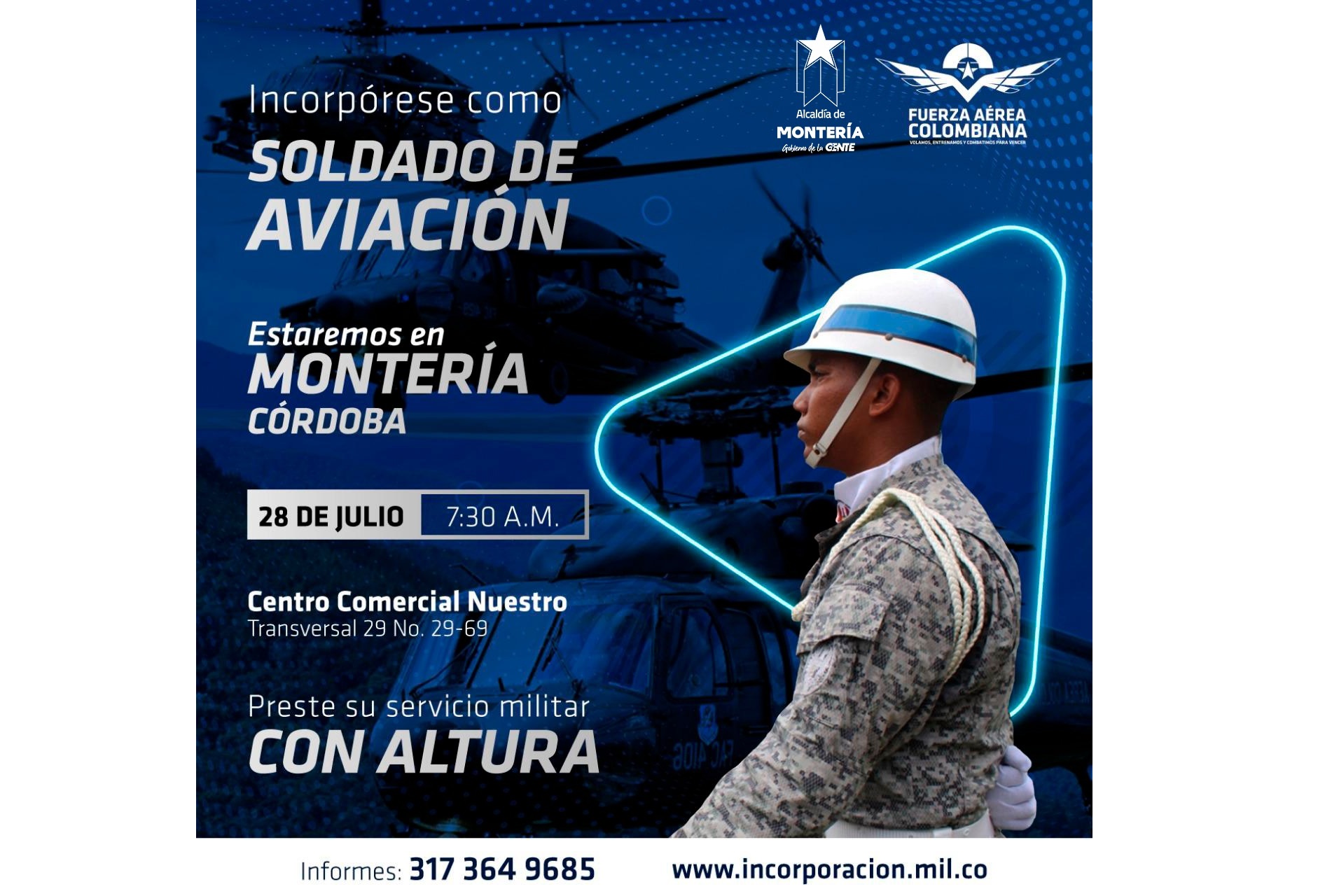 Fuerza Aérea Colombiana convoca a jóvenes monterianos para que presten su servicio militar