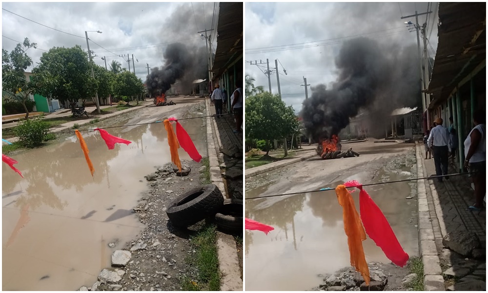 Habitantes del barrio Vereda Tropical queman llantas por mal estado de la vía