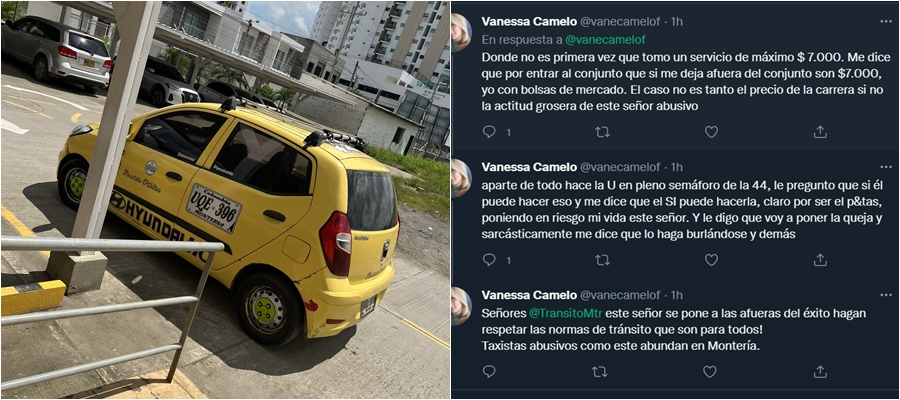 Denuncian a taxista por “abusivo, infringir normas de tránsito y burlarse” de su pasajera en Montería