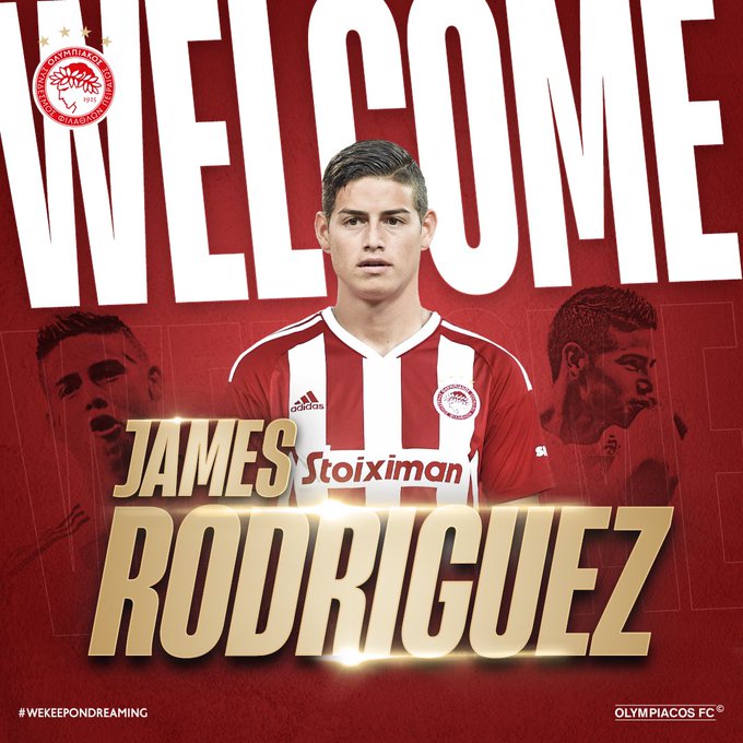 Es oficial: James Rodríguez es nuevo jugador del Olympiacos de Grecia
