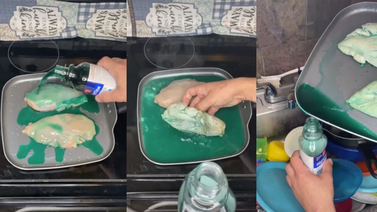 Advierten que reto de TikTok de cocinar pollo con jarabe para la tos puede ocasionar problemas pulmonares