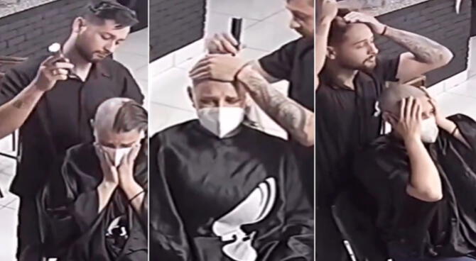 Video: Estilista decidió raparse el cabello para apoyar y consolar a su clienta con cáncer