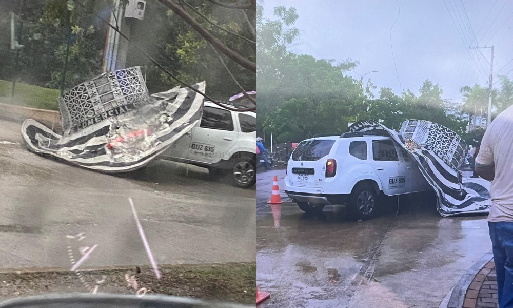 ‘Sombrero Vueltiao’ terminó encima de un auto tras fuertes lluvias en Sincelejo